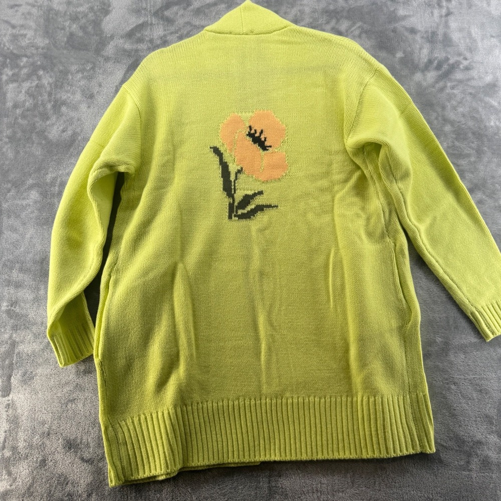 NWOT Candace Cameron Bure Lime Green Floral Poppy Open Front Cardigan Sweater XS - Picture 7 of 9